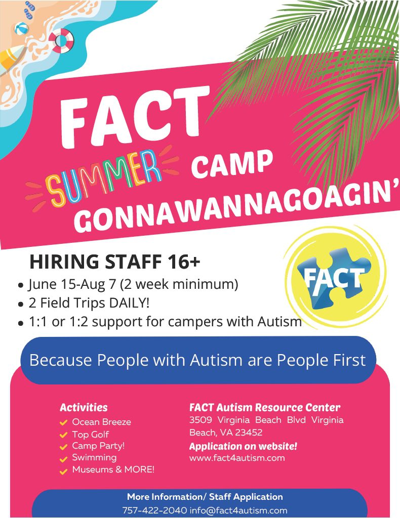 Summer camp hiring staff aged 16+ for FACT in June and July.